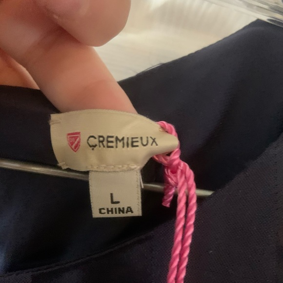 Cremieux Navy Selina Striped Tulip Sleeve Satin Dress size Large - Picture 2 of 11